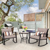 Outdoor 3 PCS Patio Rattan Wicker Rocking Bistro Set W/ Glass Table & Cushions