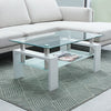 Glass Coffee Table 2 Tier With Shelf Rectangle MDF Legs Livingroom Modern White
