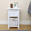2 x Wood Bedside Tables Night Stand Cabinet Storage Drawer Wicker Baskets UK