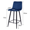 75CM Seat High Blue Velvet Bar Chairs Counter High Chairs Padded Seat Back Rest
