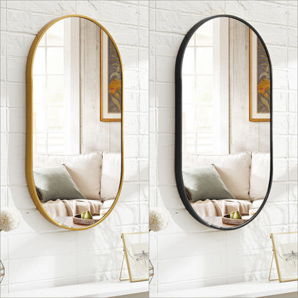 Wall Mounted Oval Mirror Bathroom Bedroom Make-Up Dressing Mirror Black/Gold