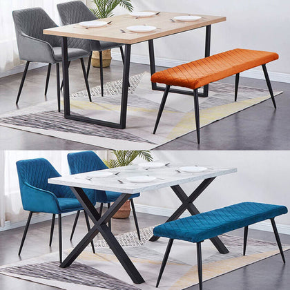 Set of 2 Velvet/PU Dining Chairs and Bench Chairs Padded Home kitchen Furniture