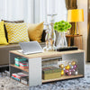 Rectangular Coffee Table Wooden Side Table with Storage Shelves & Storage Space