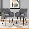 Set of 2 Velvet Dining Chair with Diamond Seat & Metal Legs Dining Room Grey New