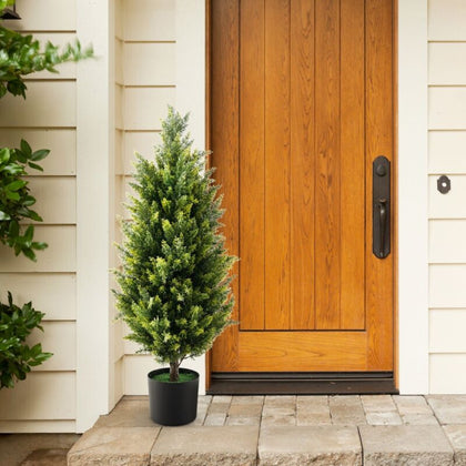 90CM Artificial Cedar Tree Fake Cypress Tree w/ Pot Greeny Faux Potted Plants