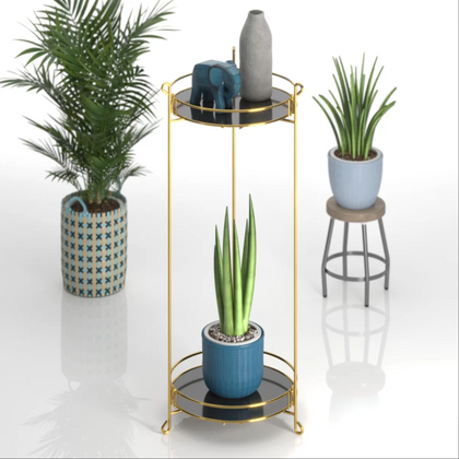 2 Tier Decorative Round Side Table Tall Plant Flowerpot Stand Bedside Lamp Stand