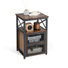 3-tier Industrial Nightstand Wooden Bedside Table End Table w/ 2 Flip Drawers