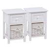 Set of 2 Bedside Table Bedroom 2-Tiers Storage Cabinet Drawer and Basket Wooden