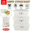 SET OF 3 Storage Baskets Resin Wicker Woven Hamper Box Lid & Lock Stackable UK