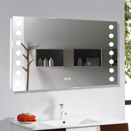 Wall Mounted Bathroom Mirror with LED Light Shaver Socket Sensor Switch Anti-fog