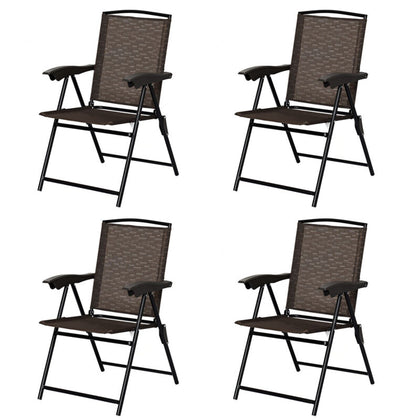Set of 4 Patio Folding Chairs Portable Garden Deck Lounge Armchairs Adjustable