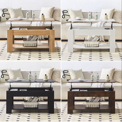 Wooden Coffee Table With Lift Up Top Storage Area and Magazine Shelf