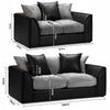 Jumbo Cord Sofa Suite Set 3+2 Seater Couch Grey & Black With Cushions