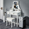 LED Dressing Table Vanity Makeup Desk Rotatable Mirror w/4 Drawers & Stool White