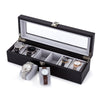 Mondeer 6 Slots Watch Box Black Watch Display Organizer Lockable PU Leather