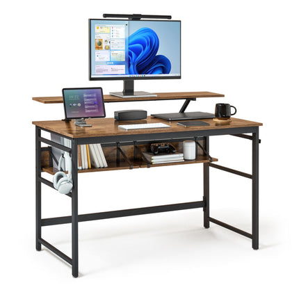 120cm Computer Desk with 2 Storage Shelves Removable Monitor Stand