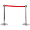6PCS Queue Rope Barrier Polished Steel Retractable Combinable Poles w/ Red Belt