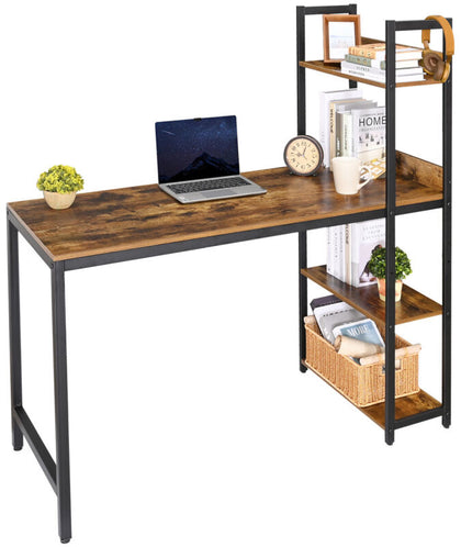 Industrial Study Computer Desk Office Table with 3-layer Bookshelf Storage Rack