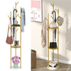 High-Grade Metal Coat Rack Stand Golden Pole Hooks Hanger Marble Organizer Rack