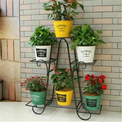 6 Tier Thick Iron Flower Pot Stand Corner Plant Holder Garden Indoor Outdoor Dec