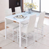 4pcs White Faux Leather Dining Chairs & White Marble Glass Dining Table Set