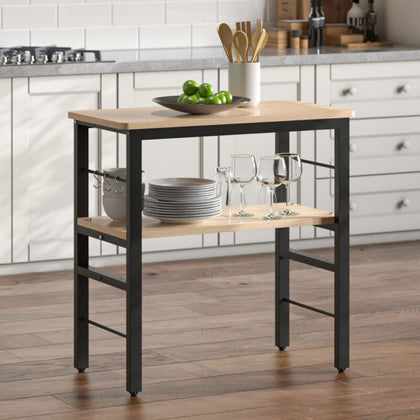 2 Tier Kitchen Side Table Shelf Microwave Oven Holder Food Prep Table with Hooks