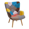 Nordic Patchwork Armchair & Footstool High Back Single Sofa Padded Winged Chairs