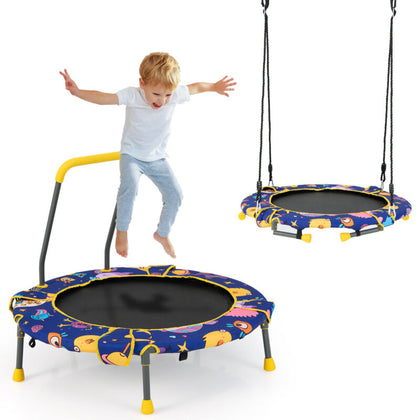 2 in 1 Kids Trampoline with Handle Height Adjustable Children Tree Swings Nest