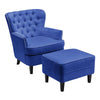 Luxury Velvet Blue Modern Armchair Button-tufted Soft Accent Chair W/Footstool