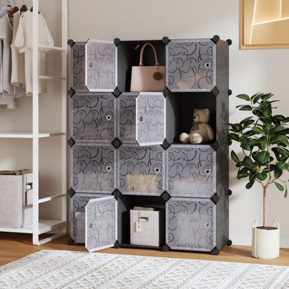 Mondeer 12 Cube Plastic Wardrobe Clothes Organizer Storage Cupboard Closet Black