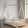 Children Bed Canopy Tree House Shaped Kids Single Bed Frame Protect Barrier Pine