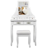 Dressing Table Vanity Makeup Desk Rotatable Mirror w/4 Drawers & Stool MDF White