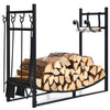 36” Fireplace Log Rack Wood Stacker Stand Storage W/ 4 Tool Set Kindling Holders