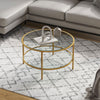 Round Coffee Table with Tempered Glass Top & Metal Legs Dining LivingRoom Golden