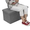 2 Seater Large Folding Storage Ottoman Bench Seat Stool Grey Linen Toy Chest Box