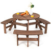 6-Person Outdoor Wooden Round Picnic Table Garden Circular Picnic Bear Table