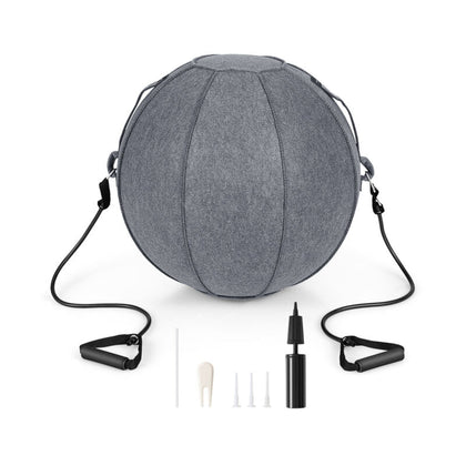 Exercise Yoga Ball 65cm Yoga Sitting Ball Felt Cover Resistance Bands W/ Pump