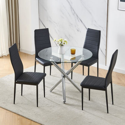 90x90 Round Table and Chairs Round Glass Table with Chairs Dining Table Set of 4