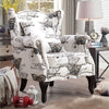 Retro Flower Butterfly Accent Chair Wingback Armchair with Wood Frame LivingRoom