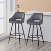 Pair of Grey Bar Stools Velvet Bar Chairs with Soft Cushion Modern Metal Legs
