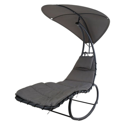 Comfortable Outdoor Garden Patio Metal Rocking Lounger Chair With Sun Roof Shade