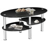 3-Tire Modern Oval Tea Table Smooth Glass Coffee Table Sofa End Side Table