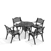 5PCS Garden Outdoor Patio Cast Iron Table with Four Chairs Set With Parasol Hole
