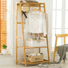 Hallway Bedroom Bamboo Clothes Rail 3 Tiers 2 Side Hooks Bags Coat Stand Hanger