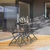 3PCS Garden Table Chairs Patio Tempered Glass Round Table Folding Chairs Outdoor