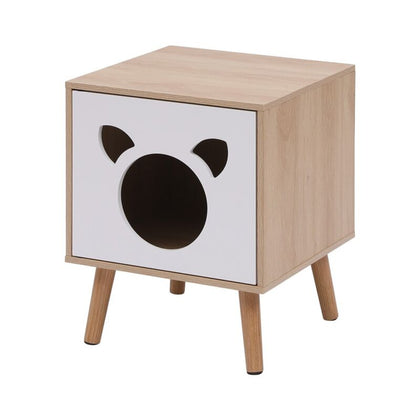 NICEME Wooden Bedside Table with Cat Cave Cat House Bedside Cabinet Nightstand