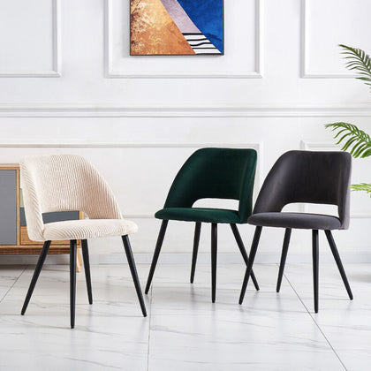 2/4PCS Dining Chairs Velvet Set Padded Seat Metal Leg Kitchen Chair Home Office