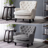 Queen Anne Armchair Deep Button Linen/Velvet Single Sofa Reception Padded Chairs