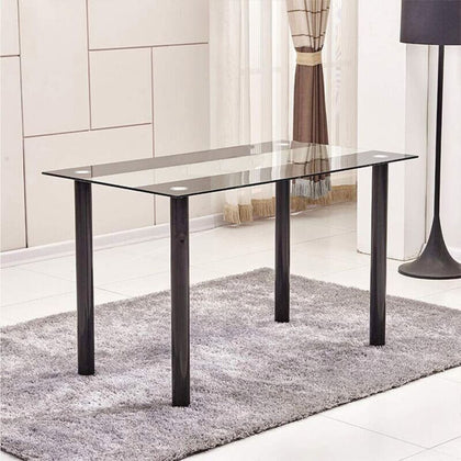 Black&Clear Rectangular Tempered Glass Dining Table Black Metal Legs Dining Room