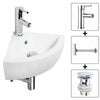 Small Corner Ceramic Cloakroom Basin Hand Wash Wall Mounted Bathroom Sink + Tap